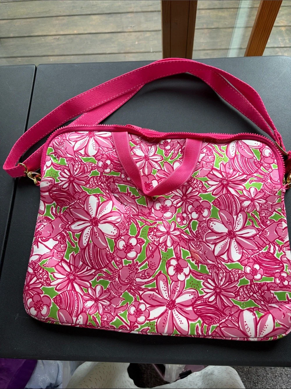 Lilly Pulitzer Pink Floral Laptop Sleeve with Shoulder Strap